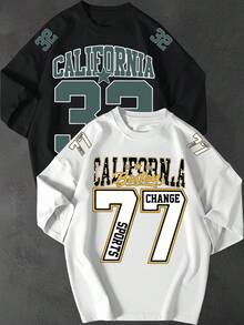 Kit 2 Camisetão Oversized California New York 1987 Streetwear Unissex 100 Algodao Gringa Estilo Rua - Preto-Branco - Visão 1
