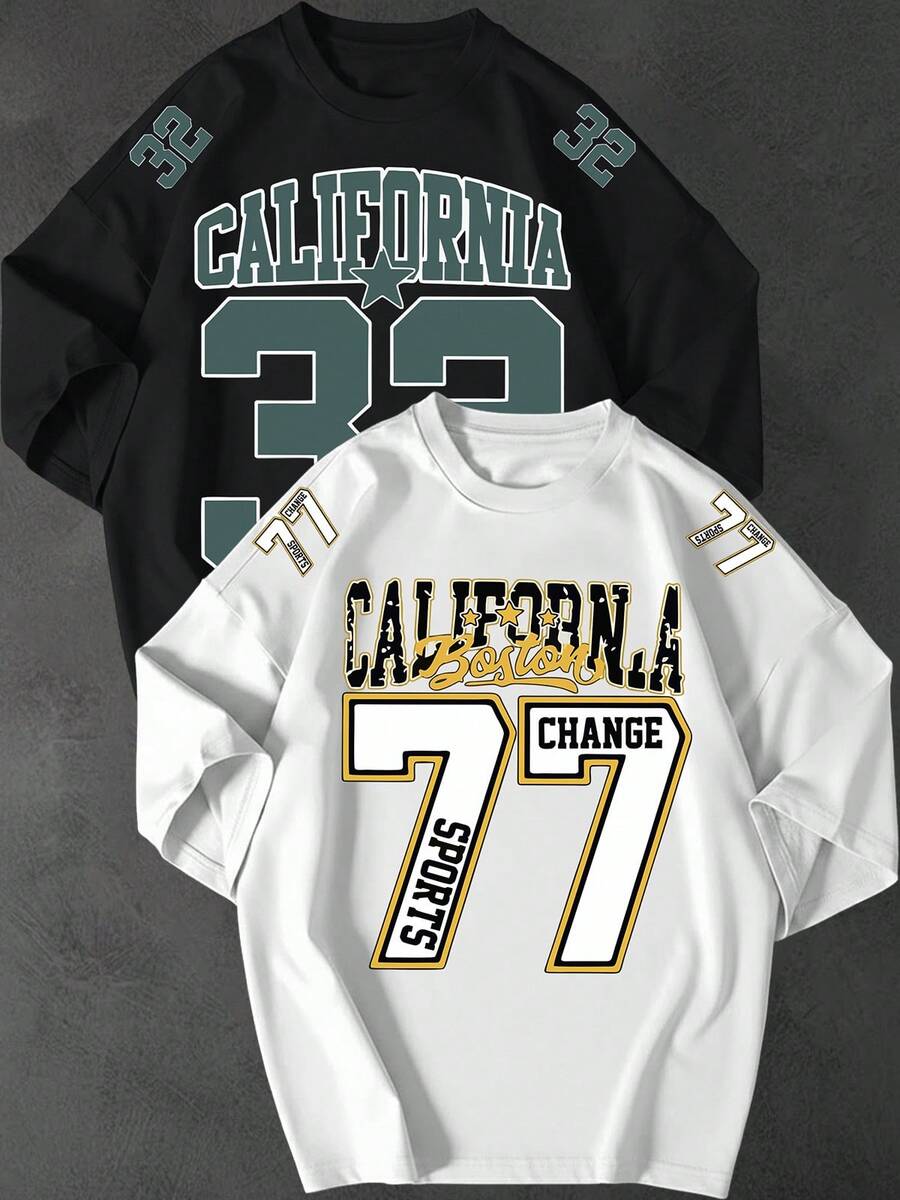 Kit 2 Camisetão Oversized California New York 1987 Streetwear Unissex 100 Algodao Gringa Estilo Rua - Preto-Branco - Visão 1
