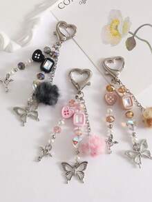 1pc Girl Beaded Heart Shaped Simple Phone Lanyard, Cute Phone Charm, Great Gift For Friends - Multicolor - View 7