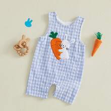 Toddler Girls Boys Clothes Ovrealls Rompers Easter Clothes Rabbit Carrot Embroidered Sleeveless Baby Bodysuits Jumpsuits - 薄荷綠 - 查看 13