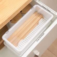Portautensili da parete minimalista bianco con coperchio - Organizer da cucina in plastica salvaspazio, base bianca e superiore, sistema di drenaggio per bacchette, cucchiai, forchette - Conservazione igienica su piano di lavoro/frigorifero, design moderno ispirato all'Asia - Bianco - Visualizzare 10
