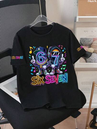 Boys' Cartoon Graphic Print Short Sleeve T-Shirt, Soft & Comfortable Fabric, Spring/Summer