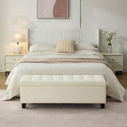 50"Storage Ottoman Bench Modern Entryway Benchs Foot Rest With Legs End Of Bed Bench For Living Room Bedroom Entryway