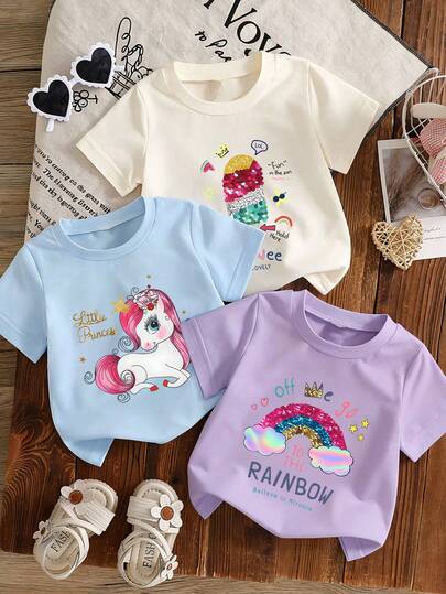 Conjunto de 3 piezas de camisetas de manga corta con estampado floral para niña bebé, tops casuales de verano para niños pequeños para el tiempo de juego