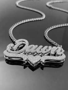 1 DIY Custom Double Welded Women's Name Necklace, Stainless Steel Heart Pendant, Thick Fei Jia Luo Chain, Customizable Name, Simple Daily Style, Keychain,  Customization, Personalized, Unique, Ideal Gift For Her, Ideal Gift For Him, For Girlfriend, Mom, Family, Friends, Daughter, Her, Grandparents, Anniversaries, Birthdays, Daily Wear, Parties, Mother's Day, Valentine's Day, Graduation Ceremonies, Weddings, Black, Silver, Gold, Fashion, Colorful, Retro, Simple, Unisex, Casual, Cute, Custom, Personalized, Unique, Ideal Gift For Him, Ideal Gift For Her, Her, Boyfriend, Girlfriend, Dad, Mom, Family, Friends, Anniversaries, Birthdays, Graduation Ceremonies, Parties, Proms - 彩色 - 查看 5