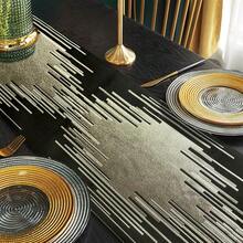 Black Table Runner 120 Inches Long Handmade Embroidery Modern Abstract Striped Pattern With Ring Stylish Tassels For Home Living Room Bedroom Dinner Room Kitchen Art Decor Than1ks 1giving - Hitam - View 6