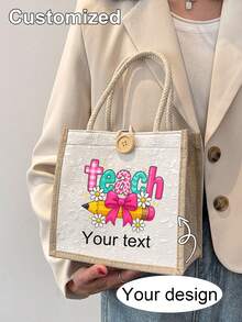 Custom Teacher Tote Bag Beach Bag,Teacher Tote Bags,Personalised Tote Bag, Personalized Gifts,Canvas Tote Bag, Custom Text Tote, Wholesale Tote Bag, Personalized Gifts,Custom Canvas Tote,Tote Bag With Zipper, Teacher's Day Gift,The Teacher Thanked Them For The Gift. - Multicolor - View 5