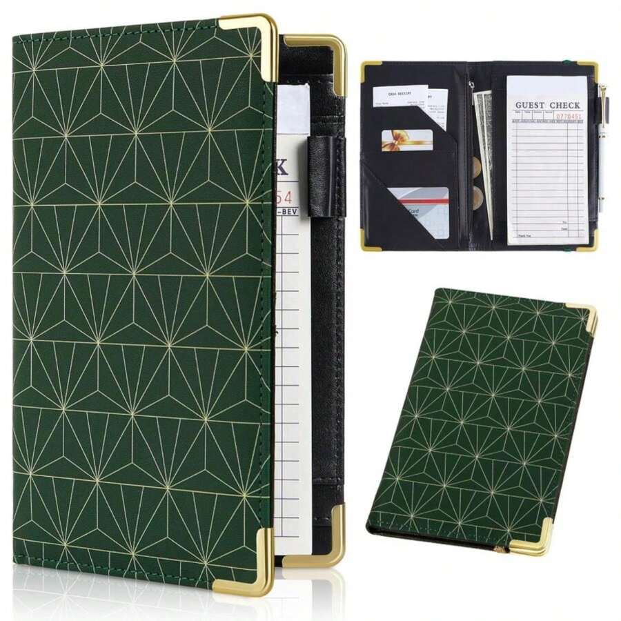 Server Books For Waitress Cute Waitress Book With Money Pocket Leather Server Book With Zipper Wallet Black Serving Book Organizer Fit Server Apron - ColorH - 查看 1