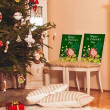 2/4/6PCS St. Patrick's Day Green Chair Covers, Leprechaun And Gold Coin Chair Covers, Suitable For Dining Rooms, Parties, And Restaurants - Green - View 5