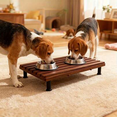 Resin Pet Feeding Station - Easy To Clean - Accommodates Pet Food And Water Bowls - Provides Gentle Support For Pet's Neck - Suitable For Household Cats And Dogs