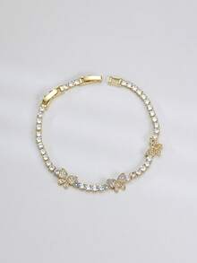 1条18K镀金网球锆石链，蝴蝶造型，适合女孩作为友谊手链或休闲服饰佩戴 - 理想的礼物 - 蝴蝶型 - 查看 7