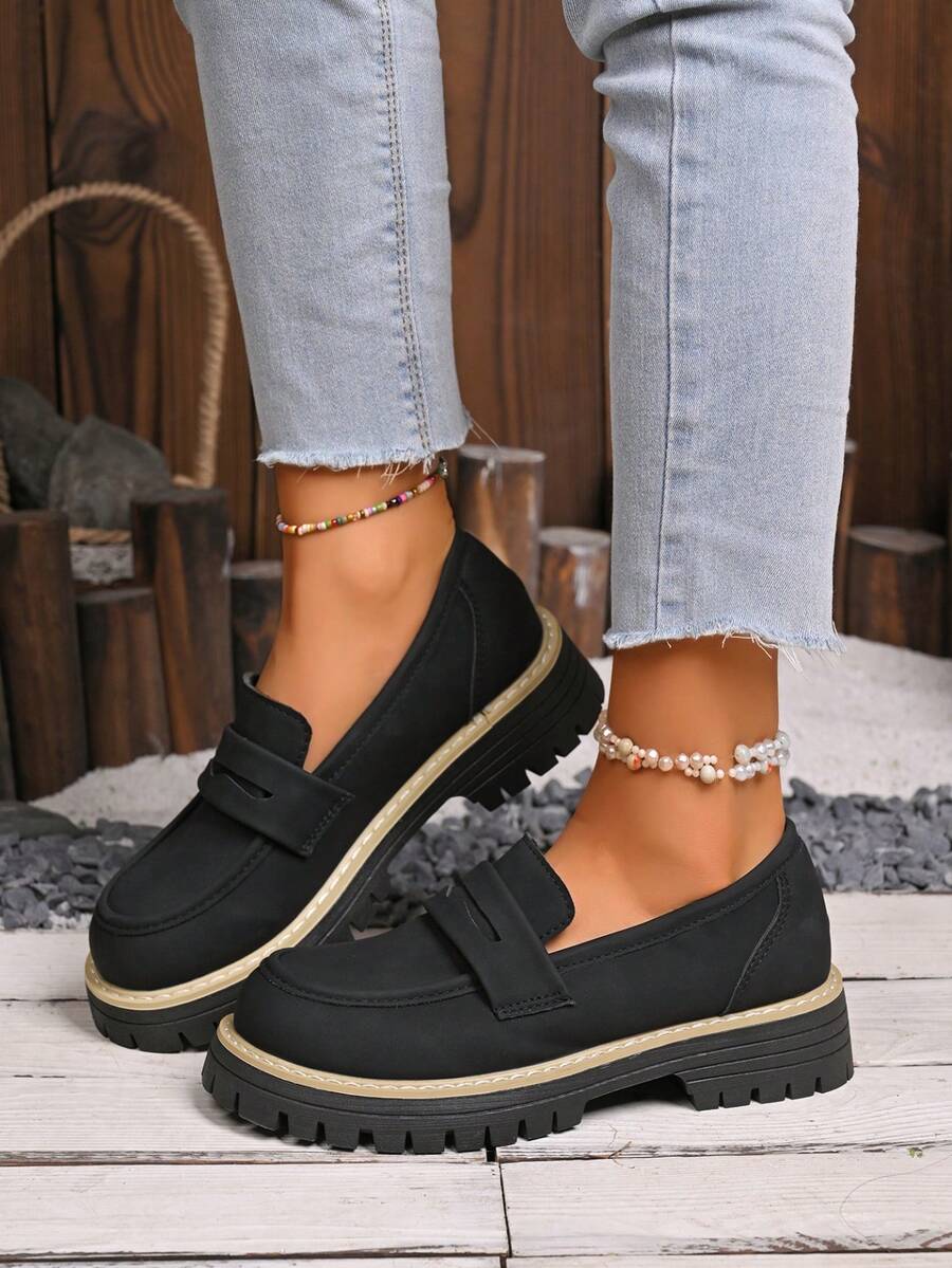 2026 New Style Comfortable Casual Women's Shoes For Spring And Autumn, Thick-Soled, Non-Slip, Wear-Resistant Slip-On Shoes - Black - View 1