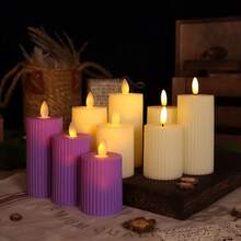 3 Peças de Velas Eletrônicas, Cabeças de Lâmpada no Estilo de Bala em Formato de Engrenagem Roxo e Branco, Velas Eletrônicas à Prova de Chamas e Sem Fumaça com LED, Decoração Doméstica Elegante e Atmosférica, Adequada para Sala de Estar, Quarto, Sala de Jantar, Mesa de Centro, Adequada para Reuniões, Festas, Encontros - Conjunto de 3 peças roxo - Visão 2