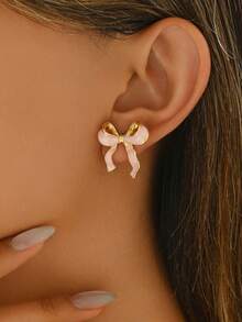 1 par de pendientes elegantes con lazo esmaltado, pendientes clásicos exquisitos y soñadores para mujeres [textura aleatoria] - corbata de moño - Ver 2