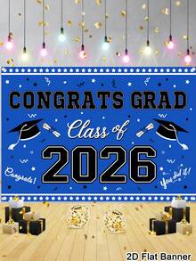 1pc Graduation Banner Background, Class Of 2026 Congrats Grad Pattern Backdrop, Blue White Background Cloth, Indoor Outdoor Wall Decor, Graduation Decorations 2026 High School College Party Supplies, Room Home Decor - Blue and White - View 11