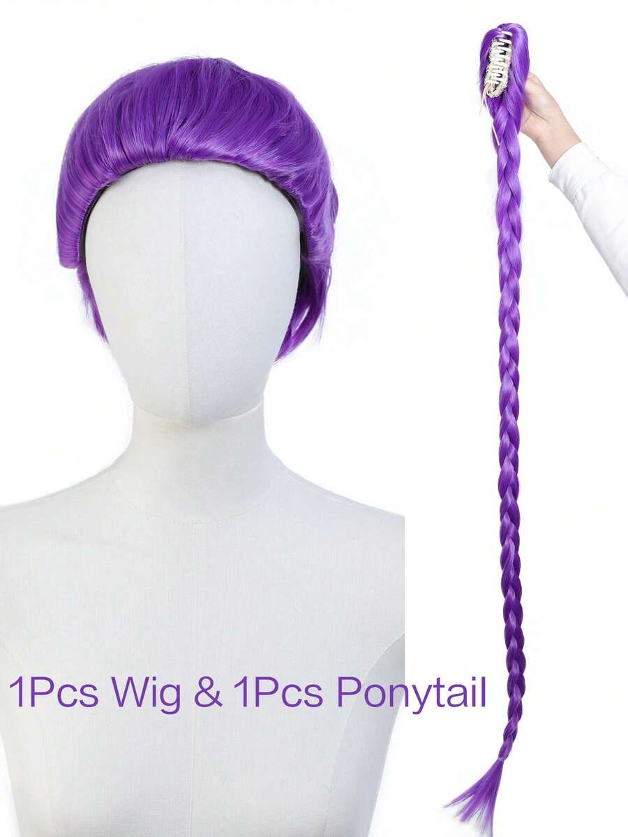 شعر طويل مضفر بالأرجواني، مناسب للنساء في الكوسبلاي وحفلات الهالوين والأنمي وغيرها - الأرجواني - مشاهدة 1