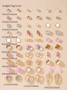 30对女士金属树、贝壳、珍珠、心形耳环套装，礼品 - 彩色 - 查看 5