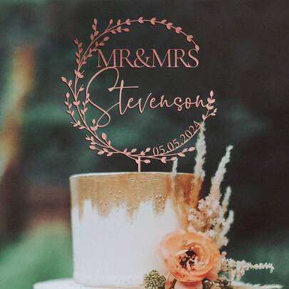 Gold Wedding Cake Topper, Mr & Mrs Cake Topper, Personalized Cake Topper, Wedding Cake Topper, Anniversary Cake Topper, Custom Cake Topper, Rustic Style ,Home-Cooking