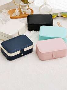 1pc PU Leather Jewelry Storage Box, Button Closure Jewelry Organizer Box, Necklace Pendant Earring Ring Bracelet Jewelry Display Case - Multicolor - View 8