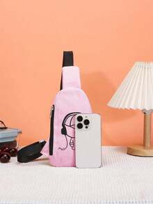 1pc Nylon Zipper Closure Cute Earphones, Boy Pattern, Suitable For Daily Use - Pink - View 3