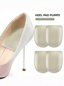 1 Pair Women's Cushioned Shock-Absorbing High Heel Pads, Self-Adhesive Sweat-Absorbing Breathable Heel Inserts Suitable For Summer Sandals, Wedges, Leather Shoes, High Heels - Apricot - View 2