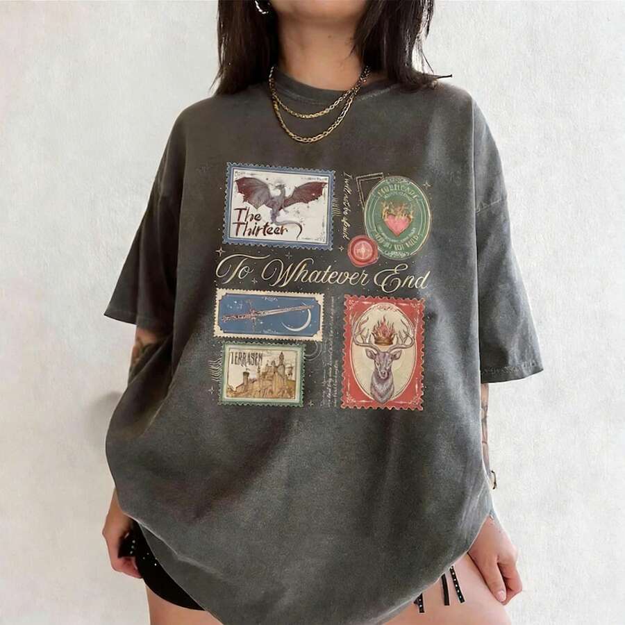 Comfort Shirt TOG Book Stamps Comfort Shirt, Terrasen The Thirteen T Shirt Aelin Fireheart Tee TOG Series Gift For Book Lover - màu đen - Xem 1