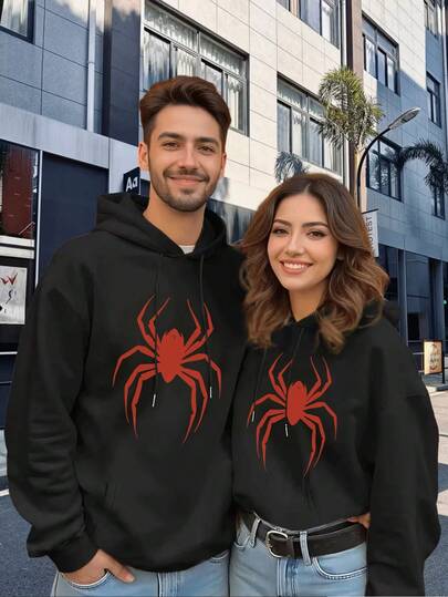 una pieza Sudadera con Capucha para Parejas Diseño de Araña Romantic Tela Suave y Caliente Ideal para Citas de San Valentin Ropa Casual para Hombre y Mujer Moda Urbana Estilo Unisex Acolchado Lige