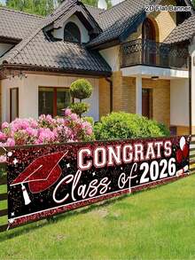 1 件大型毕业横幅，200*40 厘米，2026 届毕业生祝贺庭院标牌，适用于 2026 年毕业派对装饰，黑/红/绿/蓝金色欢迎标牌，适用于户外围栏、车库、花园、门廊背景墙、家居装饰、房间装饰，2D 平面户外悬挂横幅 - 彩色 - 查看 4