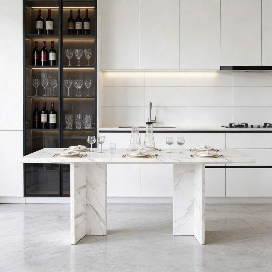Dining Tables - White Marble + MDF - View 1