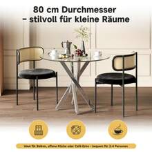 Runder Esstisch, 80*80*75 Tischplatte Aus Gehärtetem Glas, Moderner Esstisch, Galvanisierte Tischbeine, Kaffee-Freizeittisch, Moderner Einfacher Esstisch, Silber - White - View 3