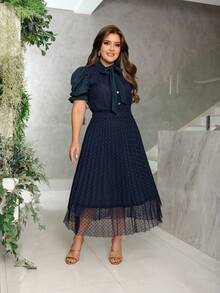 Women's Evangelical Fashion Blouse And Pleated Tulle Skirt Set - Màu xanh hải quân - Xem 3