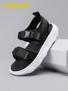 1 par de zapatos deportivos y de playa antideslizantes y transpirables para niños, nuevas sandalias de verano para niños con suela suave y cómoda y versátil - Blanco y Negro - Ver 5