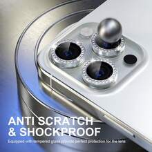 XINHONGYU 3PCS Glitter Crystal Camera Lens Protector Film Compatible With IPhone 14/15/16/17/Pro/Pro Max & Phone17/16/15/14/Pro/Pro Max | Upgraded Shiny Transparent Lens Sticker | Full Coverage Waterproof Shockproof Anti-Scratch Anti-Fingerprint | Ideal Birthday & Holid - Silver - View 3