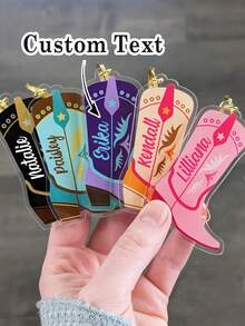 1pc Customizable Acrylic Boot Keychain - Personalized Name/Text & Logo Design, Western Style Iron Alloy Ring Chain, Valentine's Day Gift For Her, Best Friend Birthday Memento, Single Party Small Gift - Multicolor - View 1