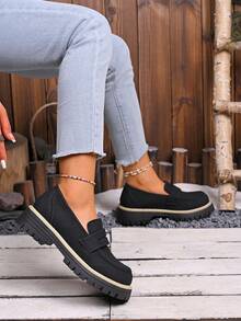2026 New Style Comfortable Casual Women's Shoes For Spring And Autumn, Thick-Soled, Non-Slip, Wear-Resistant Slip-On Shoes - Black - View 2