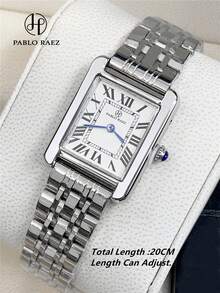 1 Peça Relógio Feminino Charm Pablo Raez, Joia de Aço Inoxidável Prateado, Relógio de Pulso Feminino Anti-Desbotamento, Relógio Formal Feminino de Luxo de Alta Qualidade, Elegante Marca Nova Relógio de Quartzo Retangular Glamoroso AAA, Mostrador Branco da Moda, Relógio de Pulso Retangular Feminino de Qualidade, Pulseira de Aço Sólido à Prova d'Água 50M - Prata - Visão 7