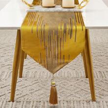 Gold Table Runners 98 Inches Long Contemporary Abstract Striped With Luxury Tassels For Dresser Dinning Table TV Stand Piano Bedside Art Decor - 金的 - 查看 3