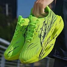 Zapatillas de running para maratón con tablero de carbono acolchado y ligero para adolescentes, zapatillas deportivas de estudiantes de fibra de carbono para maratón, zapatillas de running casuales con suela suave y color degradado clásico, transpirables y duraderas - Verde - Ver 4