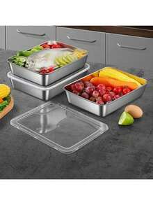 1/6pcs Stainless Steel Airtight Food Storage Containers Set - Stackable, No-Power Salad, Sandwich And Fruit Mix Bowls - Multicolor - View 7