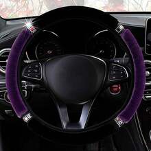 Bling Car Steering Wheel Cover, Fluffy Crystal Rhinestone Vehicle Steer Wheel Protector, Sparkly Diamond Automotive Wheel Cover Adaptable To 14.5-15 Inches, Universal For Most Cars, Elastic Fluffy Steering Wheel Accessories For Women Girls,Car Acessesories,Car Stuff,Car Decor,Car Essentials,Valentines Gifts,Birthday Gift (Purple) - Màu tím - Xem 2