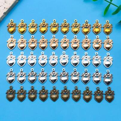 10件套多色心形合金配件，适用于DIY手链、项链和耳环——高端珠宝制作配件