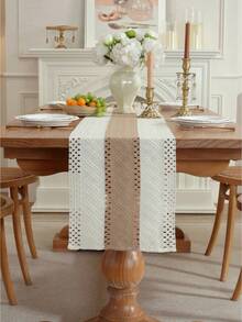 1pc Bohemian Style Tablecloth, Home Dining Table Decor Table Runner, Farmhouse Vintage Tablecloth Decor, Suitable For Living Room, Holidays, Bridal Shower Gifts - Khaki - View 3