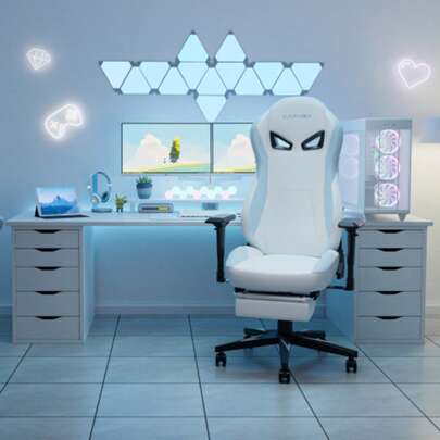 KORNOX Ergonomic Gaming Chair PU With Footrest For Adults,Office Chair High Back,Gaming Chair Racing Height Adjustable For Teens,Game Chair With Headrest And Lumbar Support For Girl,White