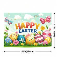 2D平面复活节庆祝背景布，单件装 - 明亮的复活节彩蛋图案，涤纶材质，无需电源 - 非常适合节日派对 - 1pcs - 查看 4