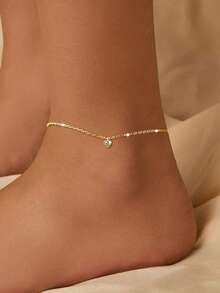 1pc S925 Sterling Silver Minimalist Personalized Single Heart Diamond Inlaid Anklet, Versatile Daily Wear, Exquisite Holiday Gift For Women - Heart - View 9