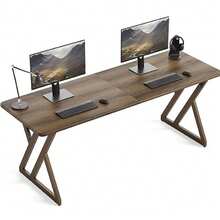2 Person Desk, 78.7-Inch Long Computer Desk, Double Office Desk With Metal Legs, Extra Long Work Table For 2 People, Wooden Workstaion Writing Table For Home Office - Vàng mờ - Xem 1