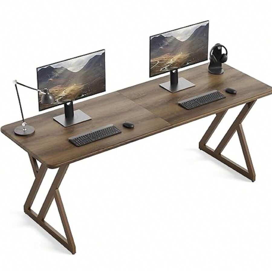 2 Person Desk, 78.7-Inch Long Computer Desk, Double Office Desk With Metal Legs, Extra Long Work Table For 2 People, Wooden Workstaion Writing Table For Home Office - Vàng mờ - Xem 1