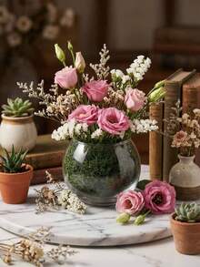 1Pc/3Pcs Moss Vase, Wabi-Sabi Glass Vase With Preserved Moss For Meditation Nooks, Gallery Installations, Relaxation Spaces. Great For Combining With Natural Stone Accents To Balance A Space, Styling A Minimalist Yoga Studio, Or Adding Warmth To A Sunlit Reading Corner, And Suitable For Wellness Centers, Art Exhibitions, And Bohemian-Style Homes. - Multicolor - View 11