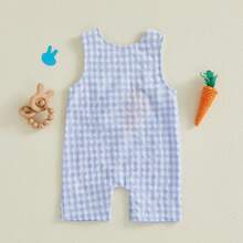 Toddler Girls Boys Clothes Ovrealls Rompers Easter Clothes Rabbit Carrot Embroidered Sleeveless Baby Bodysuits Jumpsuits - 薄荷綠 - 查看 6