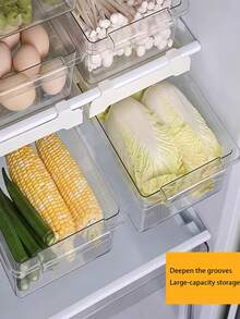 Clear Refrigerator Hanging Drawer Storage Box Kitchen Transparent Organizer For Fruit Vegetable Freshness Pull-Out Produce Keepers Can Organizers Space-Saving Refrigerator Storage Containers Hanging Drawer Kitchen Organizer Box Household Items - Multicolor - View 9